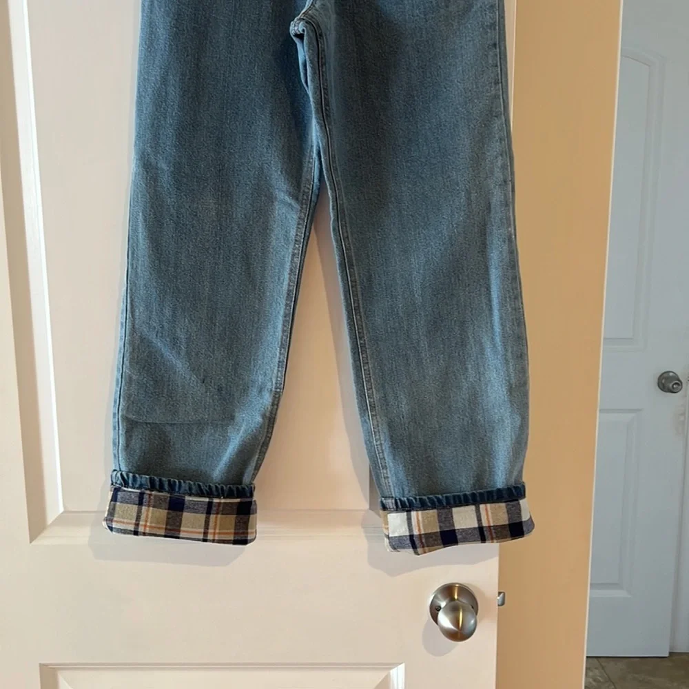 NWT Faded Glory Boys Size 16 Flannel Lined Jeans Blue Denim Plaid Lining